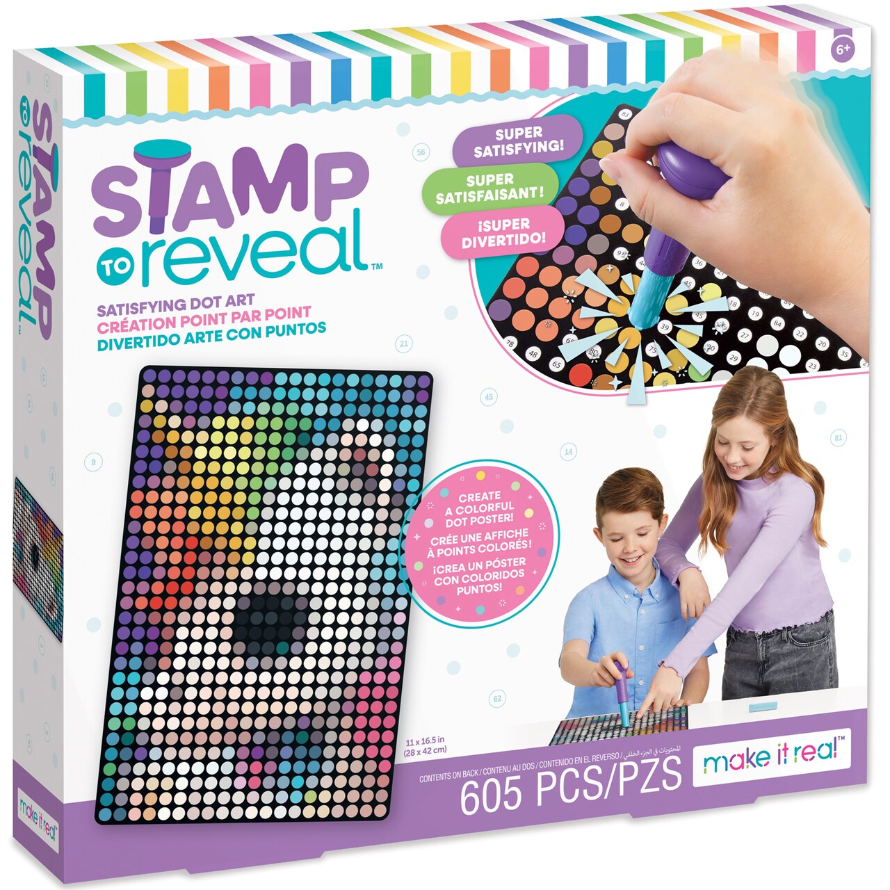 Make It Real: Stamp To Reveal Single - Unicorn - 605pcs - DIY Dot Poster Character, 11 x 16.5", Craft Kit, Artwork Activity, Girls & Kids Ages 6+